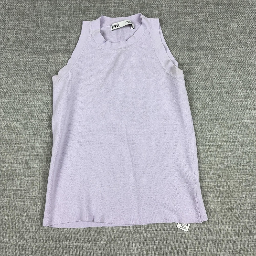 Zara Tank Top Womens S Purple Mock Neck Sleeveless Knit Lightweight Stretch‎